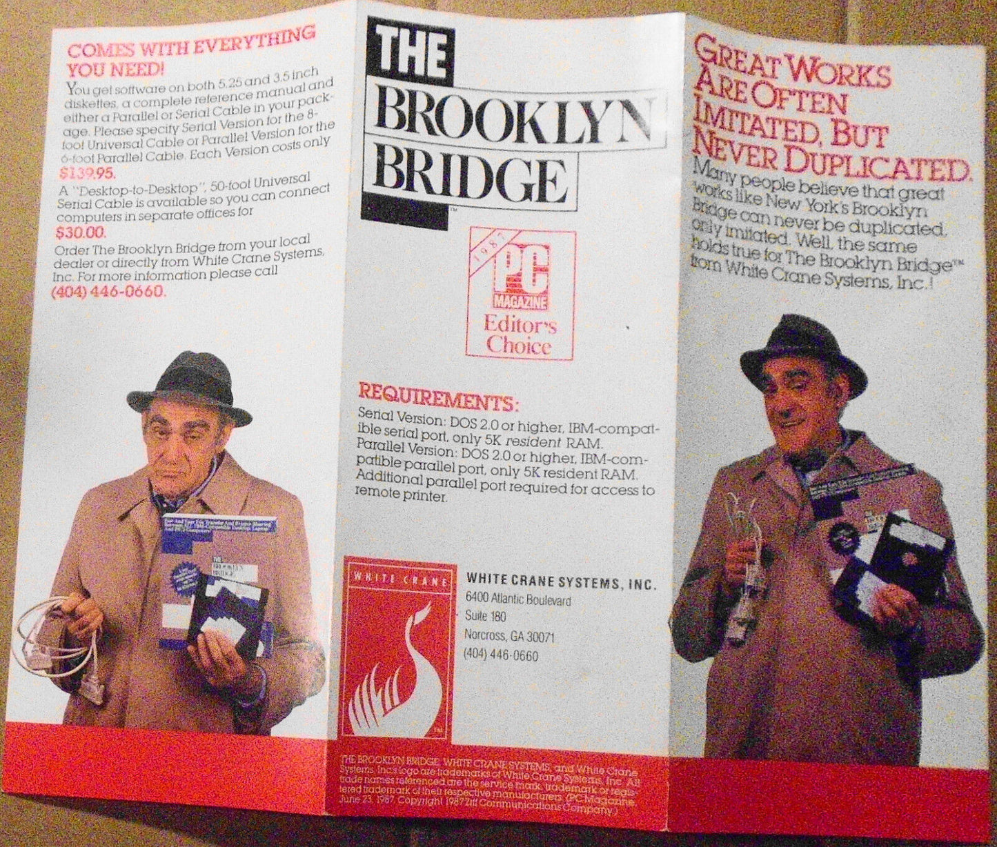 1987 The Brooklyn Bridge, by White Crane  Systems - 2 brochures, press release.