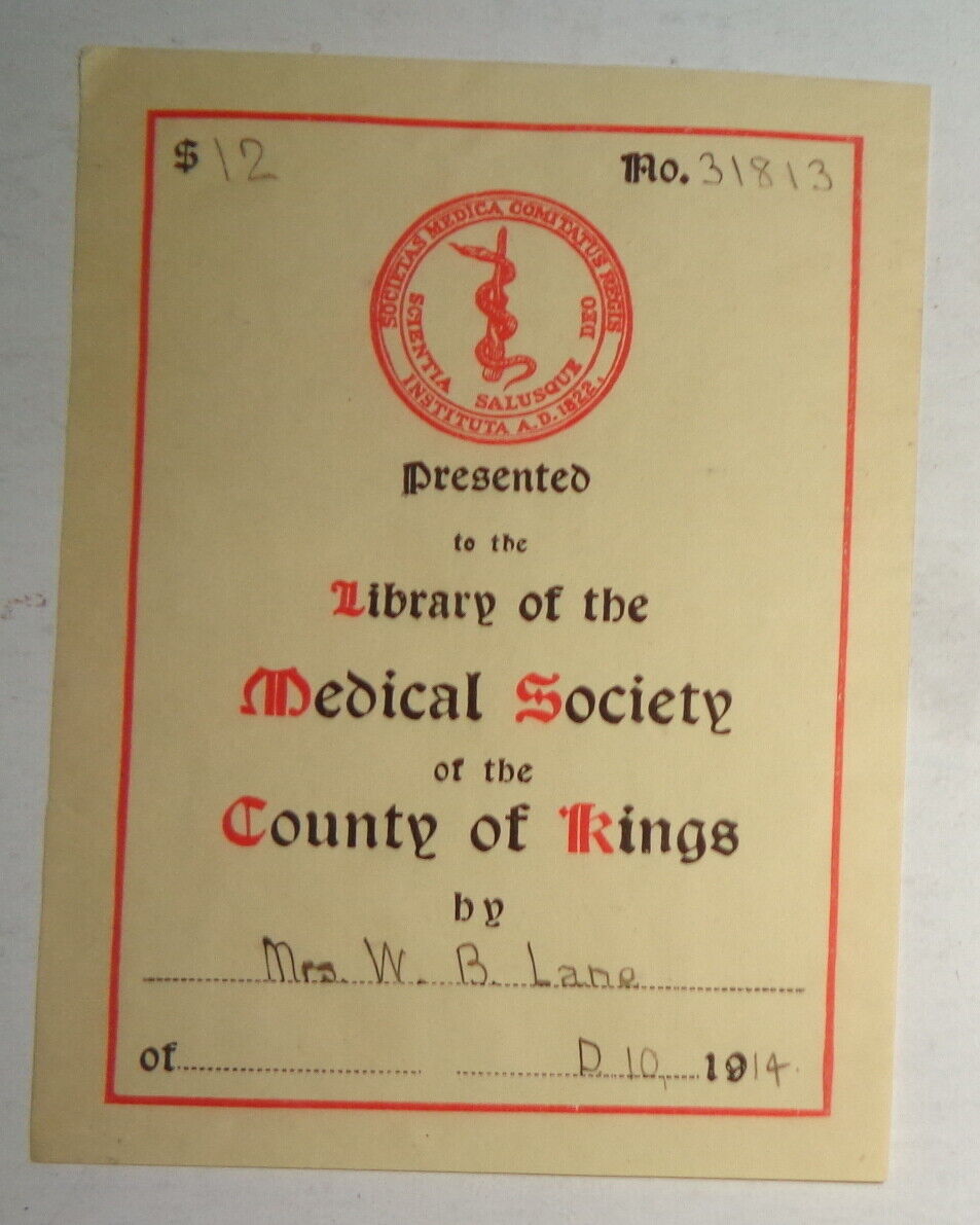 Library of the Medical Society of the County of Kings - Bookplate, 1914