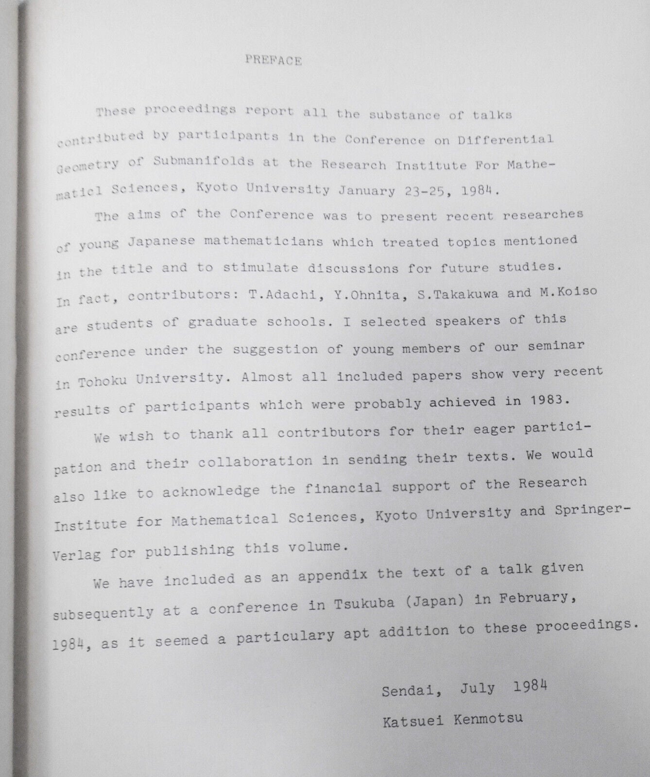 Lecture Notes in Mathematics Ser.: Differential Geometry of Submanifolds : 1984