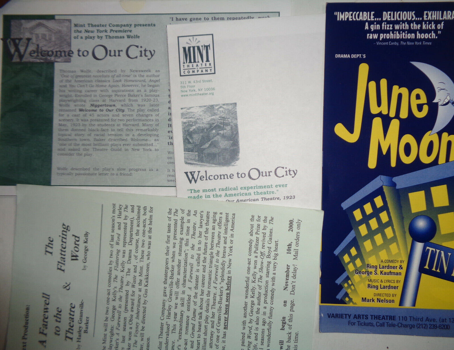 Welcome To Our City, by Thomas Wolfe - Souvenir Program - Mint Theater Co, 2000.