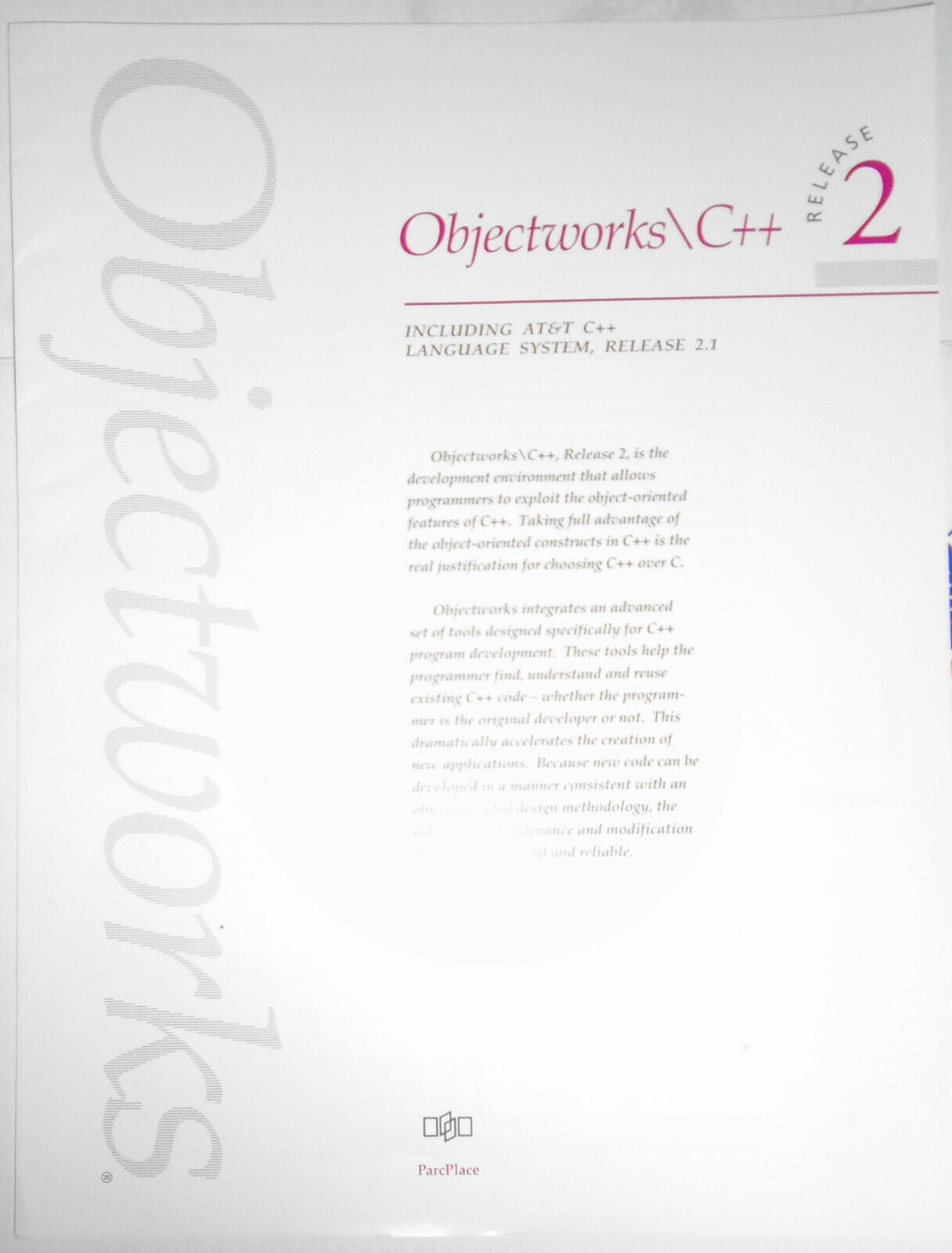 ParcPlace Objectworks\Smalltalk and Objectworks\C++ brochures, 1990