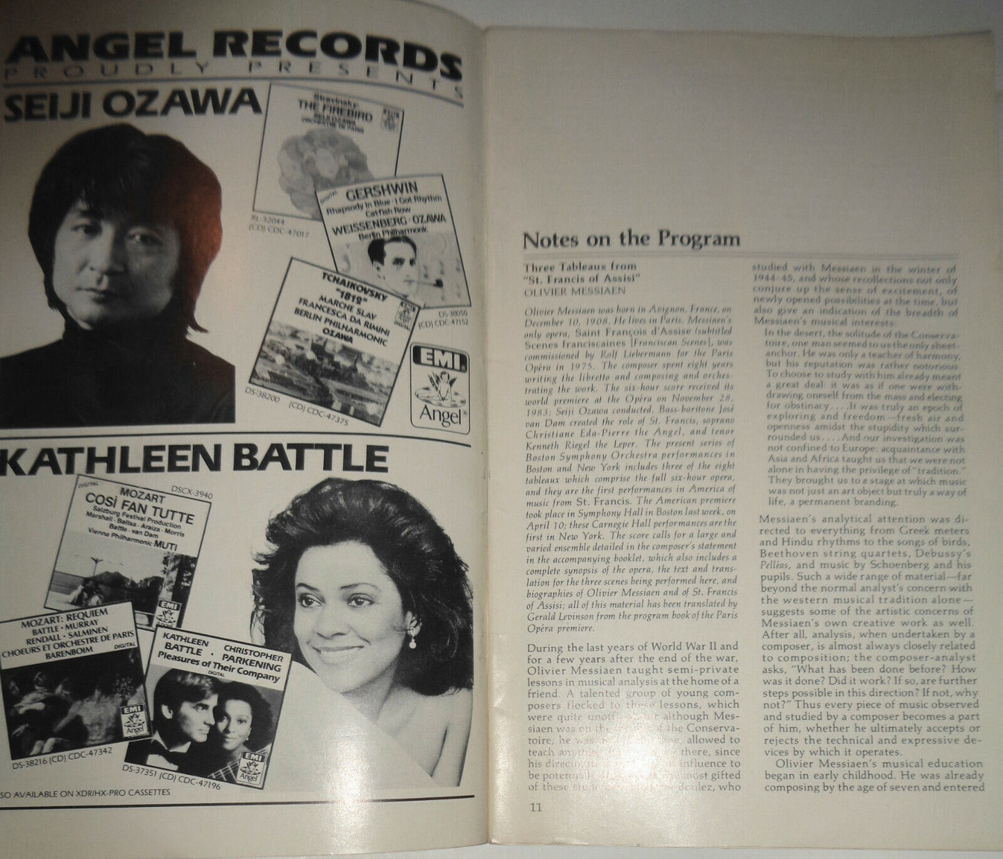 BOSTON SYMPHONY ORCHESTRA - STAGEBILL APRIL 1986 - KATHLEEN BATTLE, SEIJI OZAWA
