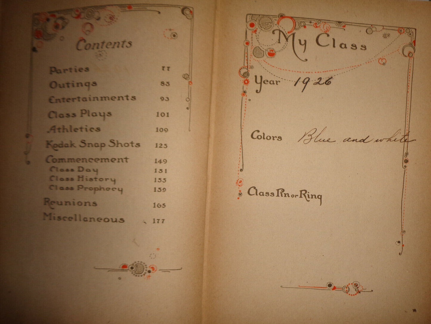 A MEMORY BOOK OF MY SCHOOLDAYS, 1920 Sylvia Kronish, with entries & photos