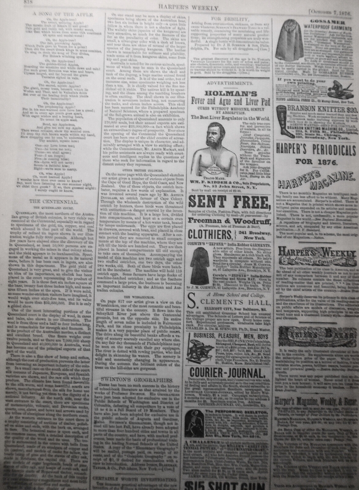 Harper's Weekly October 7, 1876 - Original complete - Hold the Fort, by Nast etc