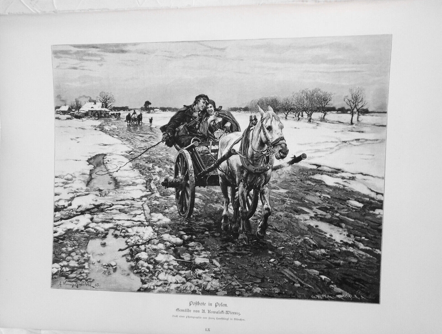 Postbote in Polen, by Alfred Kowalski-wierusz  - 1886 - Original antique print
