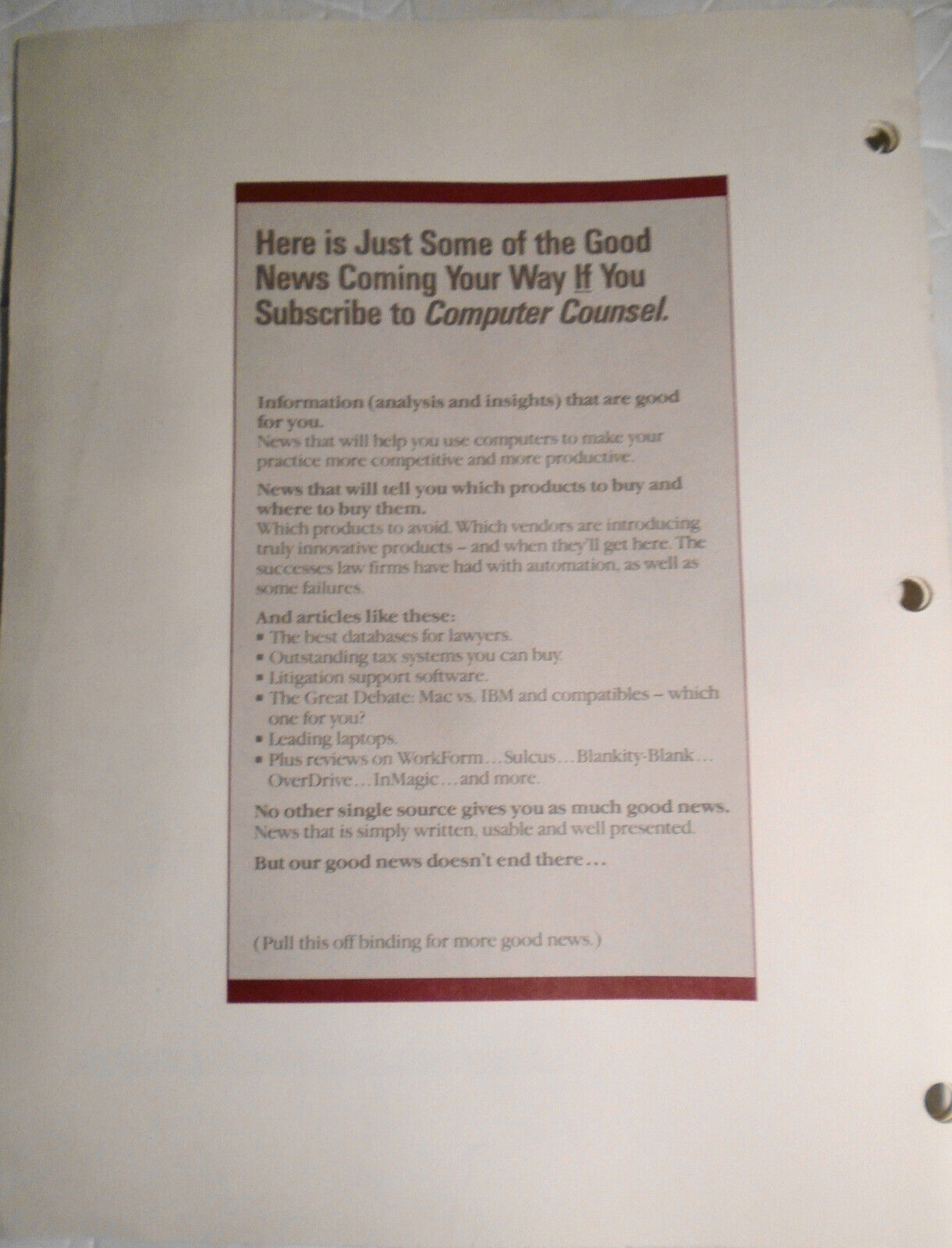 Computer Counsel, January 1989. By Law Bulletin Publishing Co.