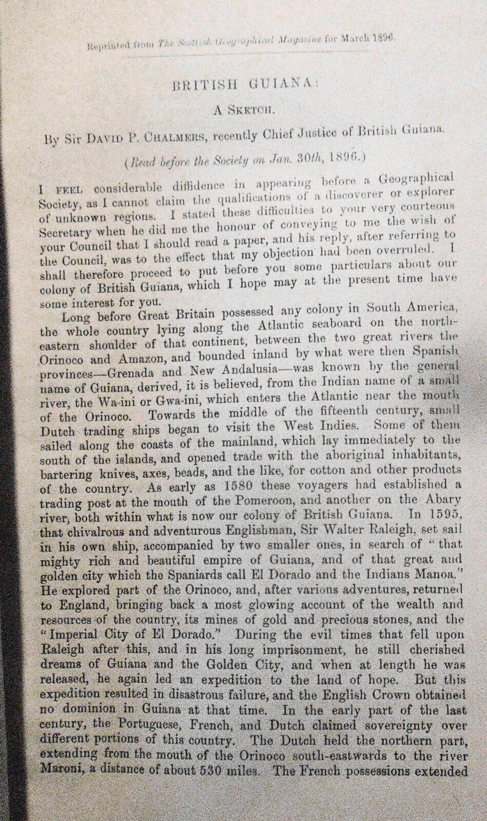 [Guyana] 1896 British Guiana A Sketch by Sir David Chalmers + Venezuela Question