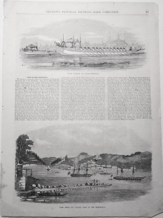 View Of The Bosphorus - 2 prints & story - Gleason's Pictorial 1854
