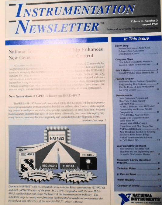 Instrumentation Newsletter, by National Instruments -  August 1990, Vol. 2, N. 3