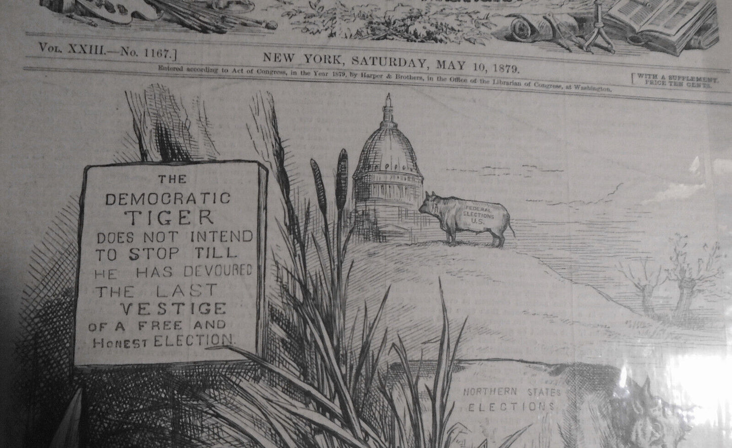 The Bulldozer, by Thomas Nast - Harper's Weekly May 10, 1879. Original print.