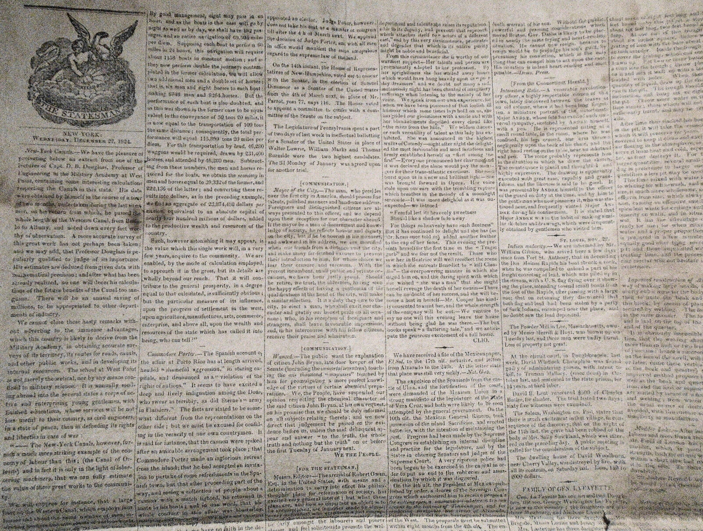 THE NEW-YORK STATESMAN, December 22, 1824 - NY Governor DeWitt Clinton's copy