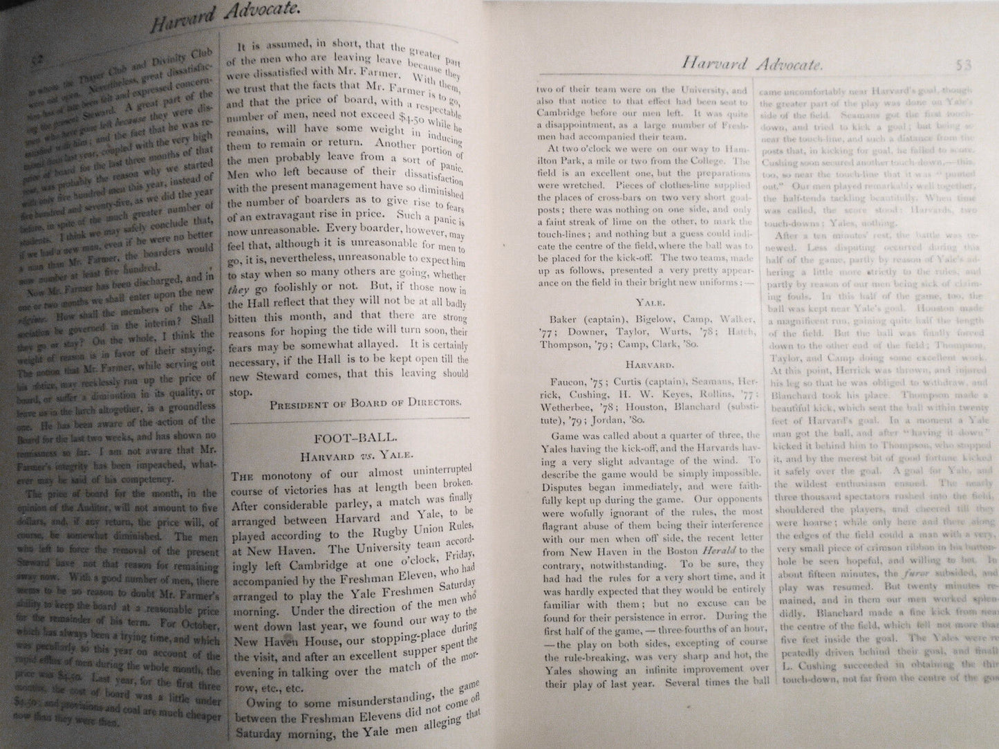 The Harvard Advocate: Vol. 22 & 23 - Sept 28, 1876 to June 22, 1877.  Sports etc