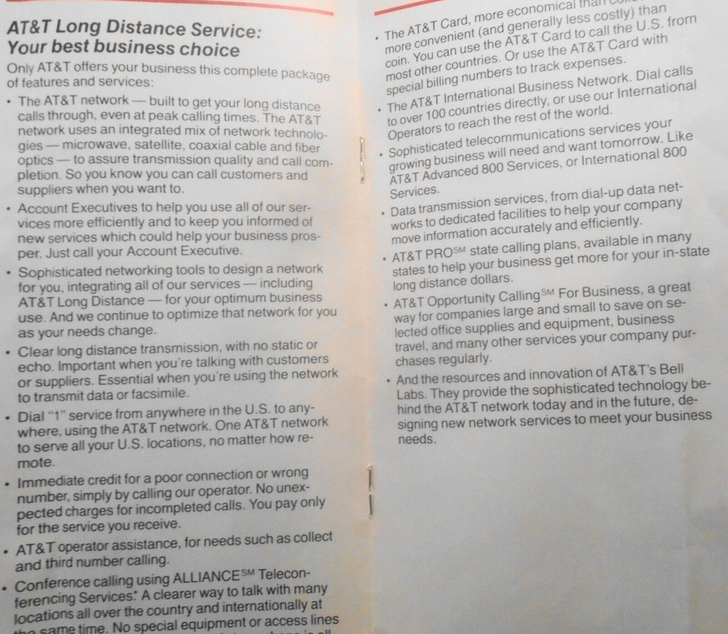 AT&T advertising brochure, 1985. Selecting Long Distance service, post break up