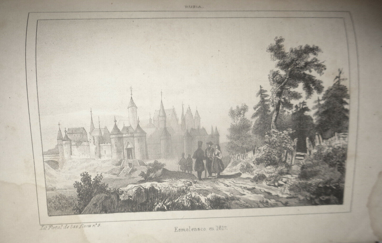 1840 Russia - Esmolensco in 1617 - original engraving.