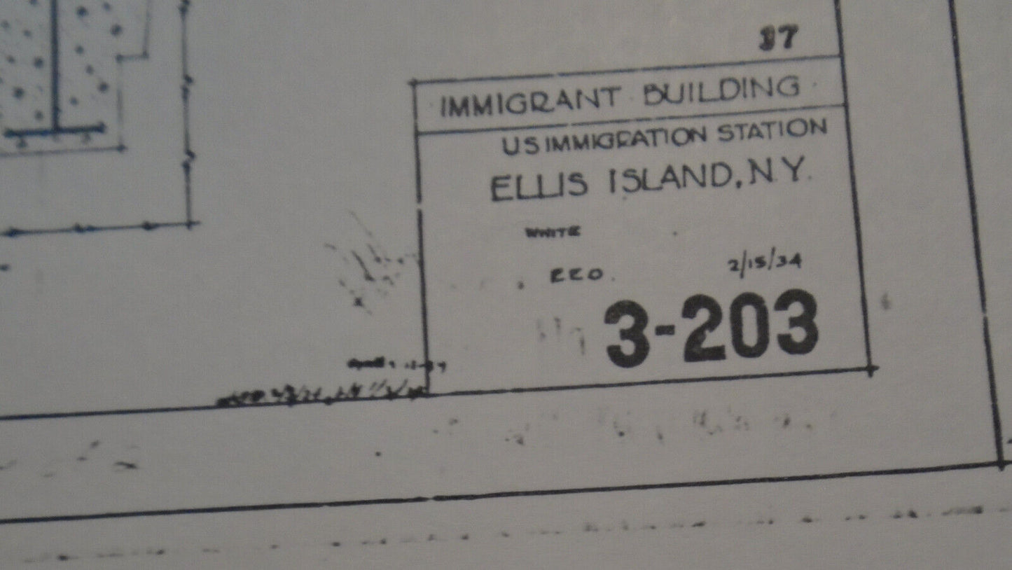 1934 Ellis Island Immigrant Building, Architectural Floor Plan - 21 x 15 inches