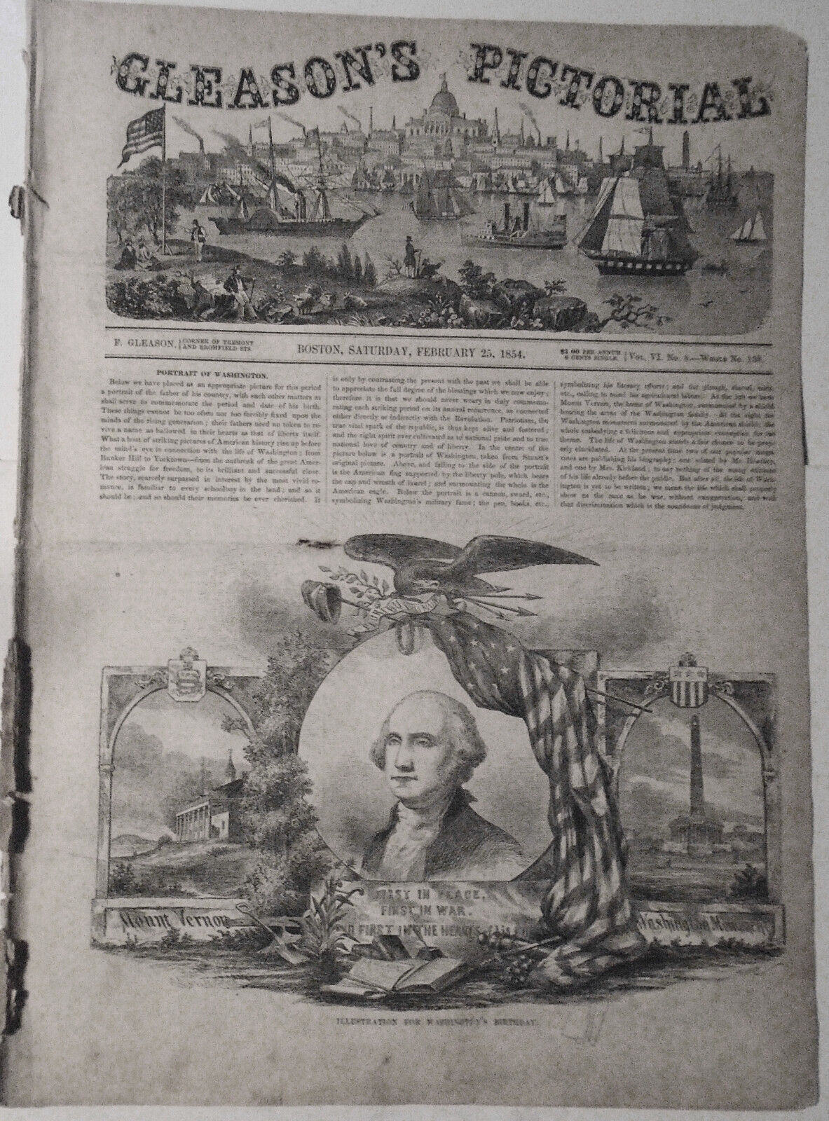 Gleason's Pictorial February 25, 1854 - George Washington; Portrait of Lafayette