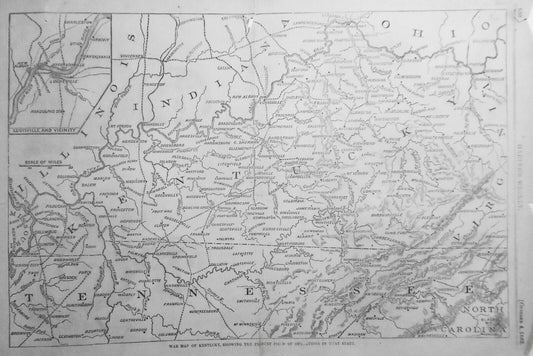 War Map Of Kentucky, Showing The Present Field Of Operations In That State 1862