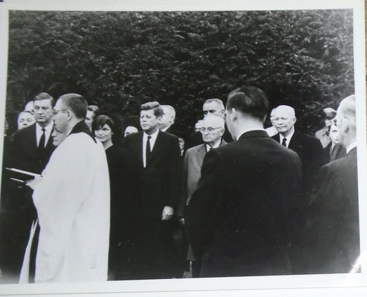 1962 President and Mrs Kennedy at funeral of Eleanor Roosevelt with 3 Presidents