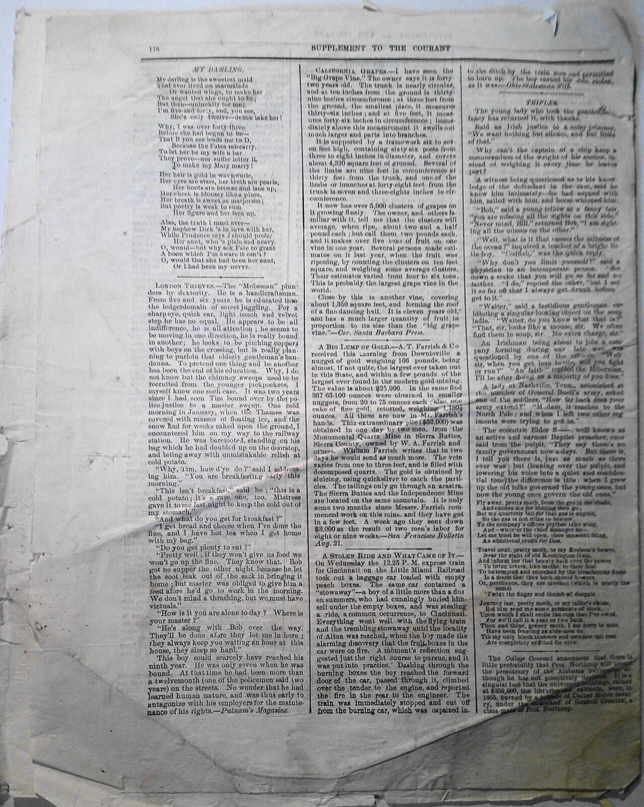 New Lincoln story; Negro on Chinese - Supplement To the Courant, Sept. 11, 1869