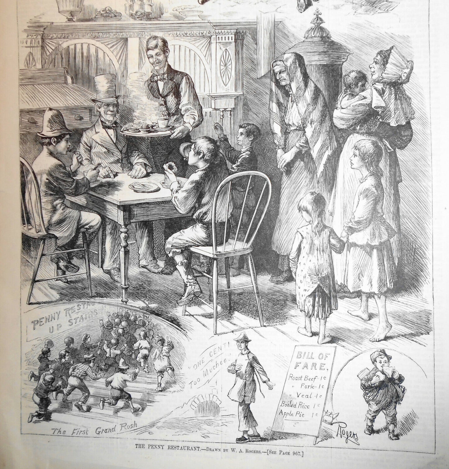 The Penny Restaurant. Drawn By W. A. Rogers  - Harper's Weekly December 8, 1877