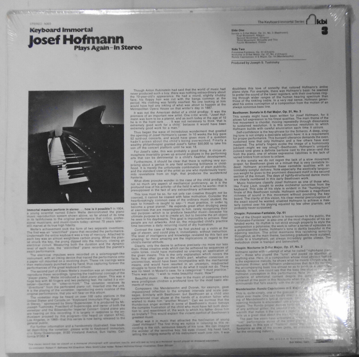 Keyboard Immortal Josef Hofmann LP : Plays Again - In Stereo --- **SEALED, NEW"*