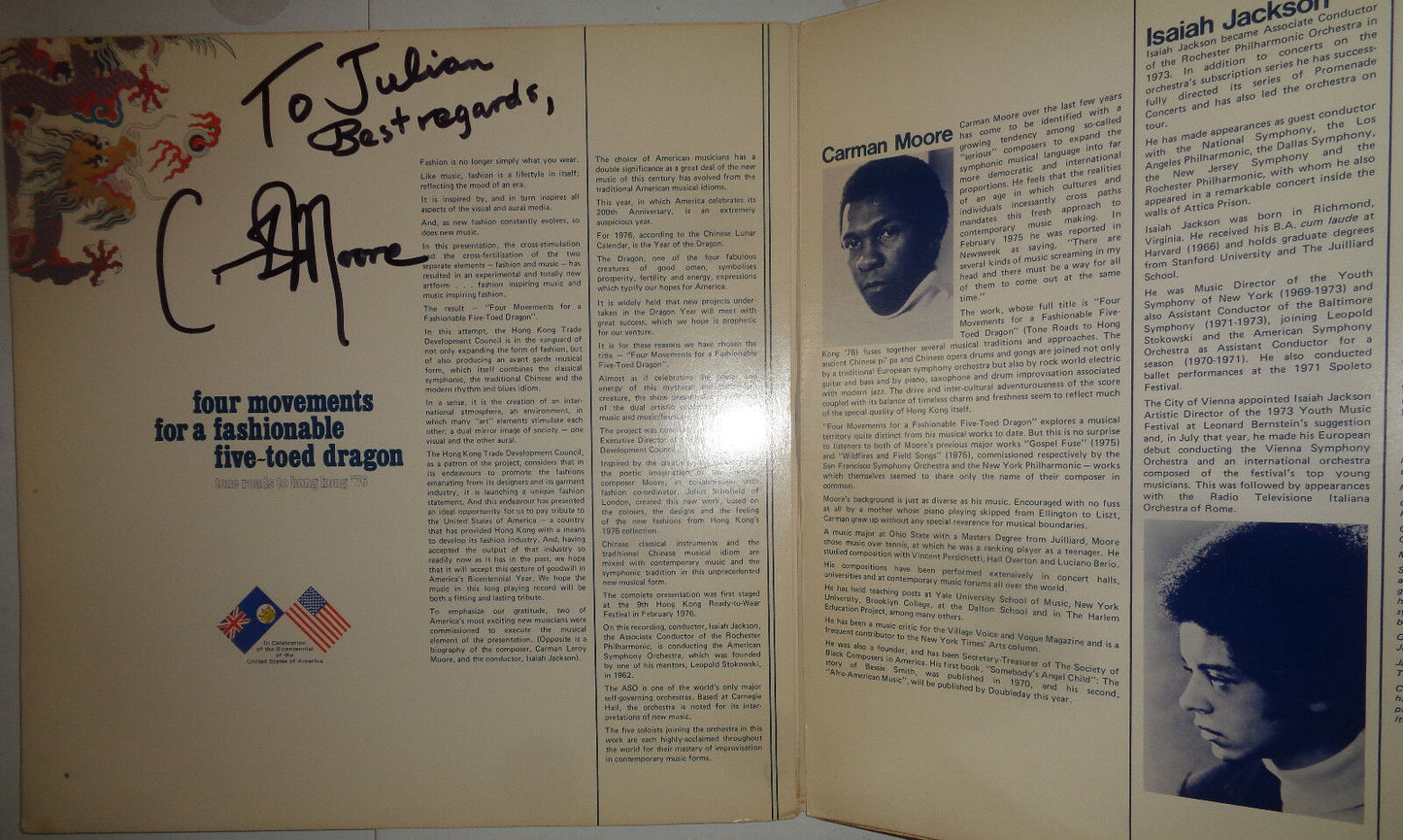 SIGNED Carman Moore ‎– Four Movements For A Fashionable Five-Toed Dragon LP