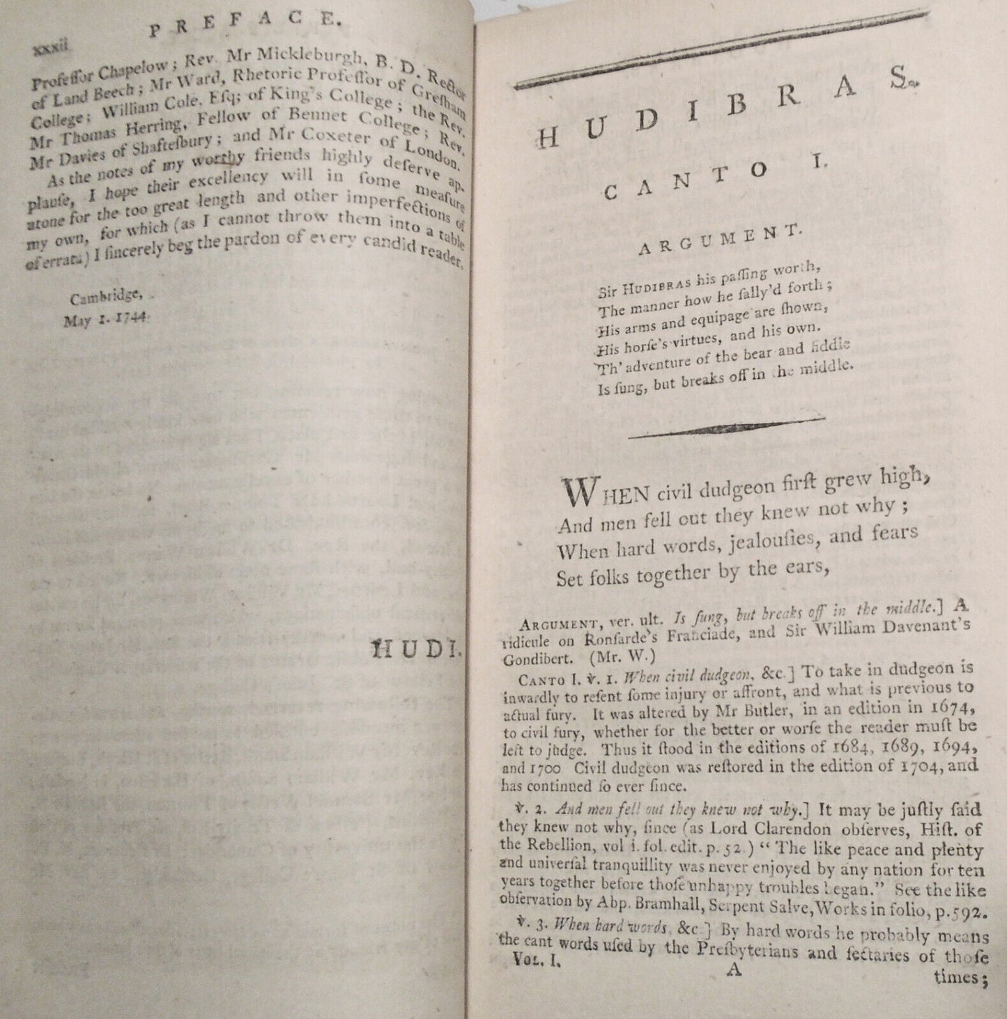 1779 Hudibras, by Samuel Butler. 2 Volumes set.