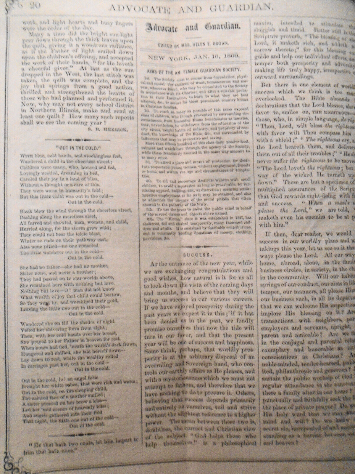 1869 Lot of 3 issues of  Advocate and Family Guardian