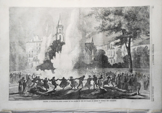Cholera at Marseilles - Fires lighted in the Square ..  Harper's Weekly, 1865