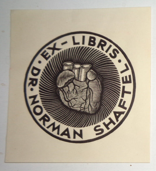 Dr. Norman Shaftel (1915-1998) engraved Ex-Libris Bookplate by Ernest Huber