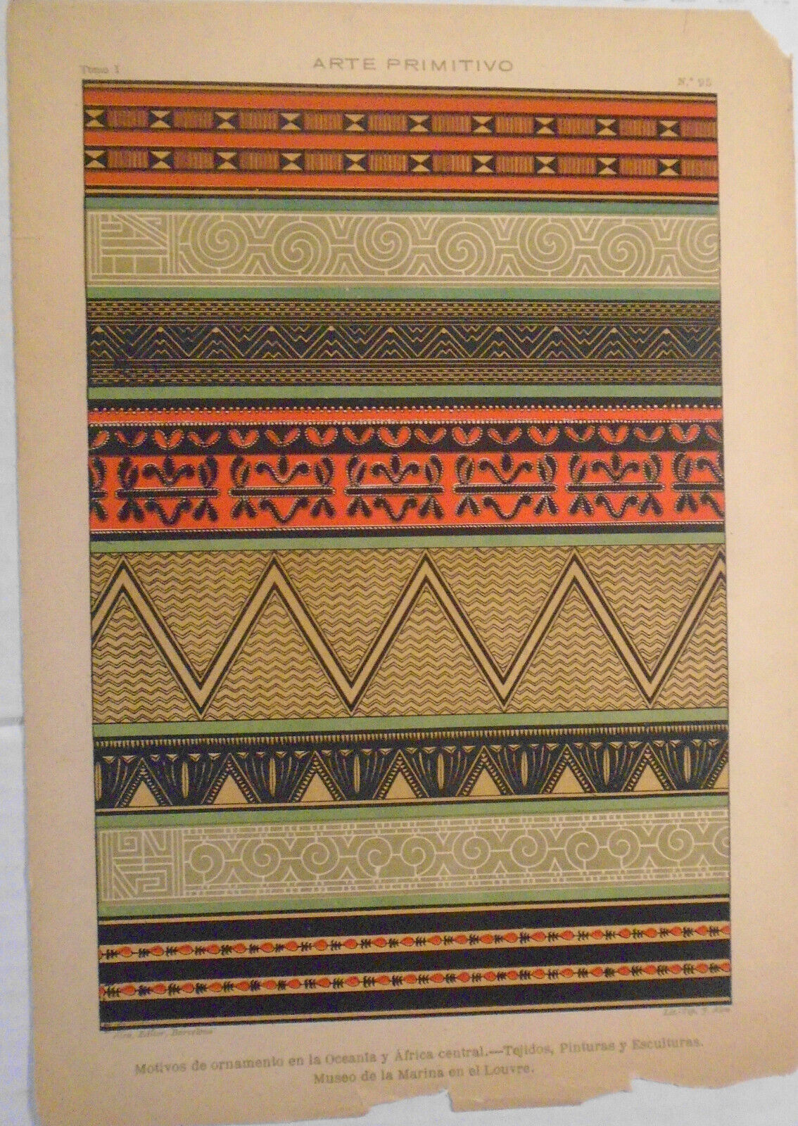 Arte Primitivo: Motivos de ornamento en Oceania y Africa - litho ca 1890, J Aleu
