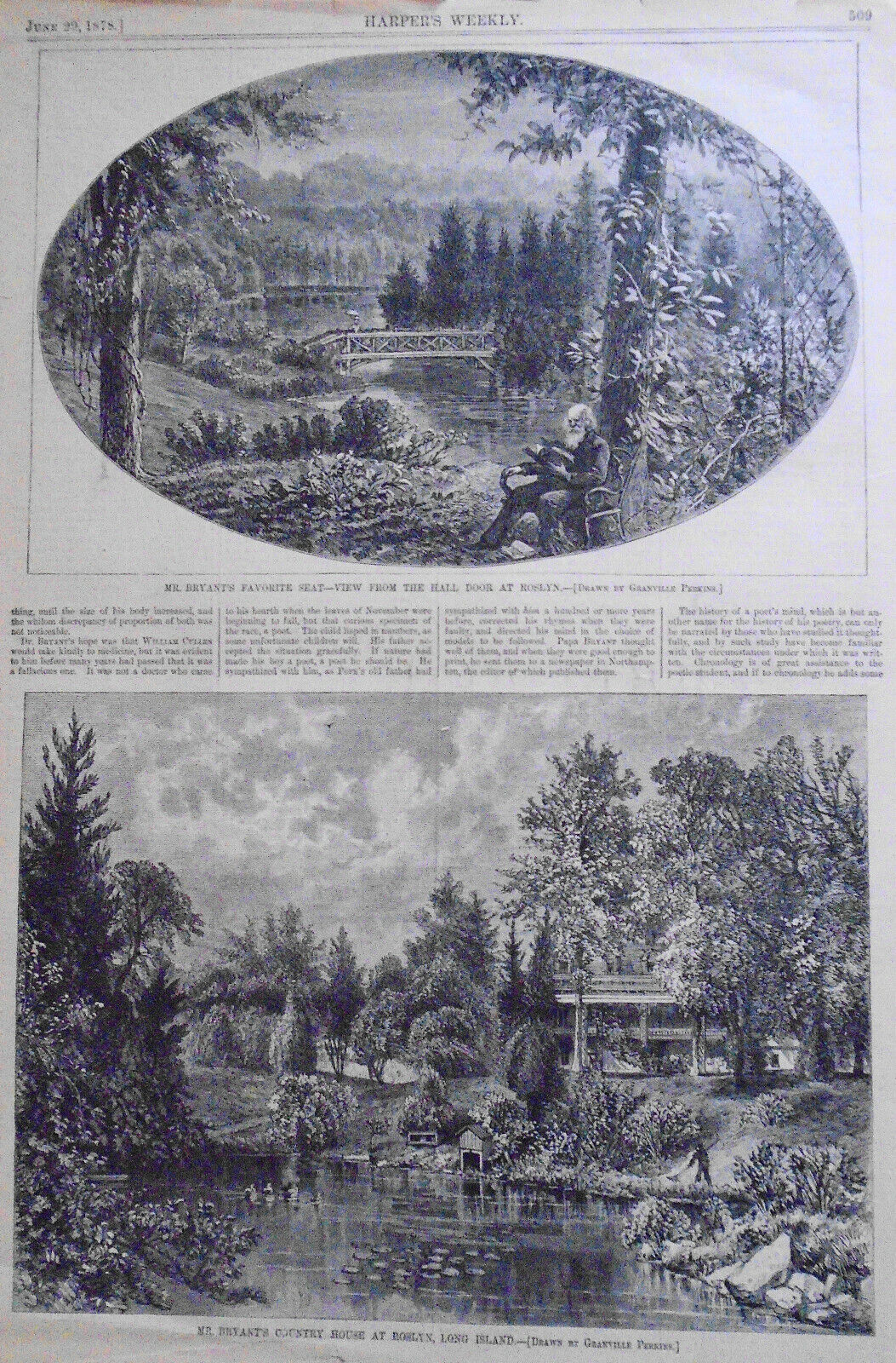 William Cullen Bryant's Country House & Favorite Seat, Harper's Weekly 1878