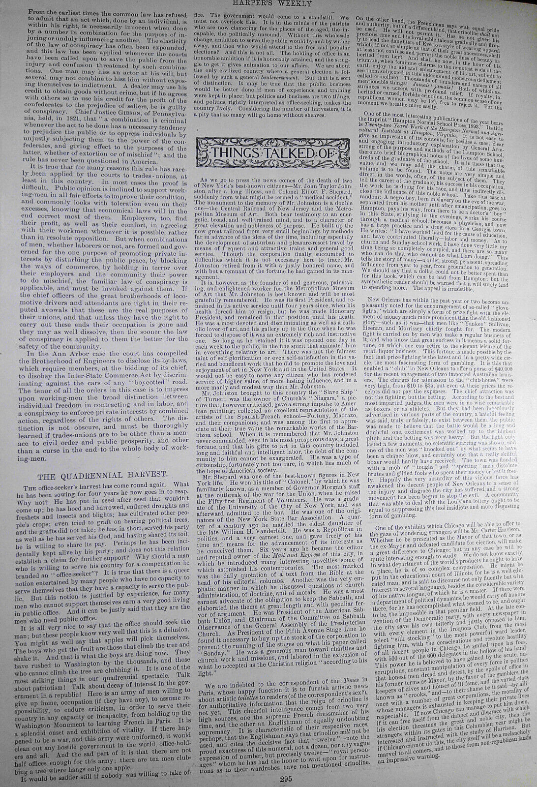 Harper's Weekly, April 1, 1893 - Annexation Question, Hawaii; Rio De Janeiro etc