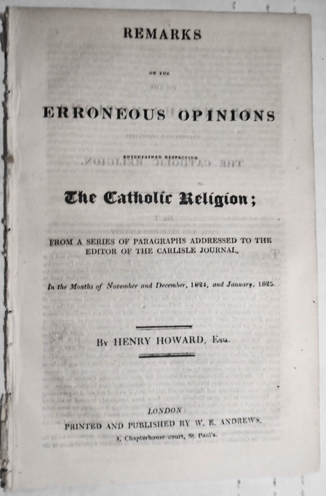 1825  Remarks on erroneous opinions entertained respecting the Catholic religion