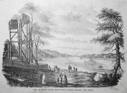 View Of Hudson River, From Elysian Fields, Hoboken, New Jersey - Gleason's 1853