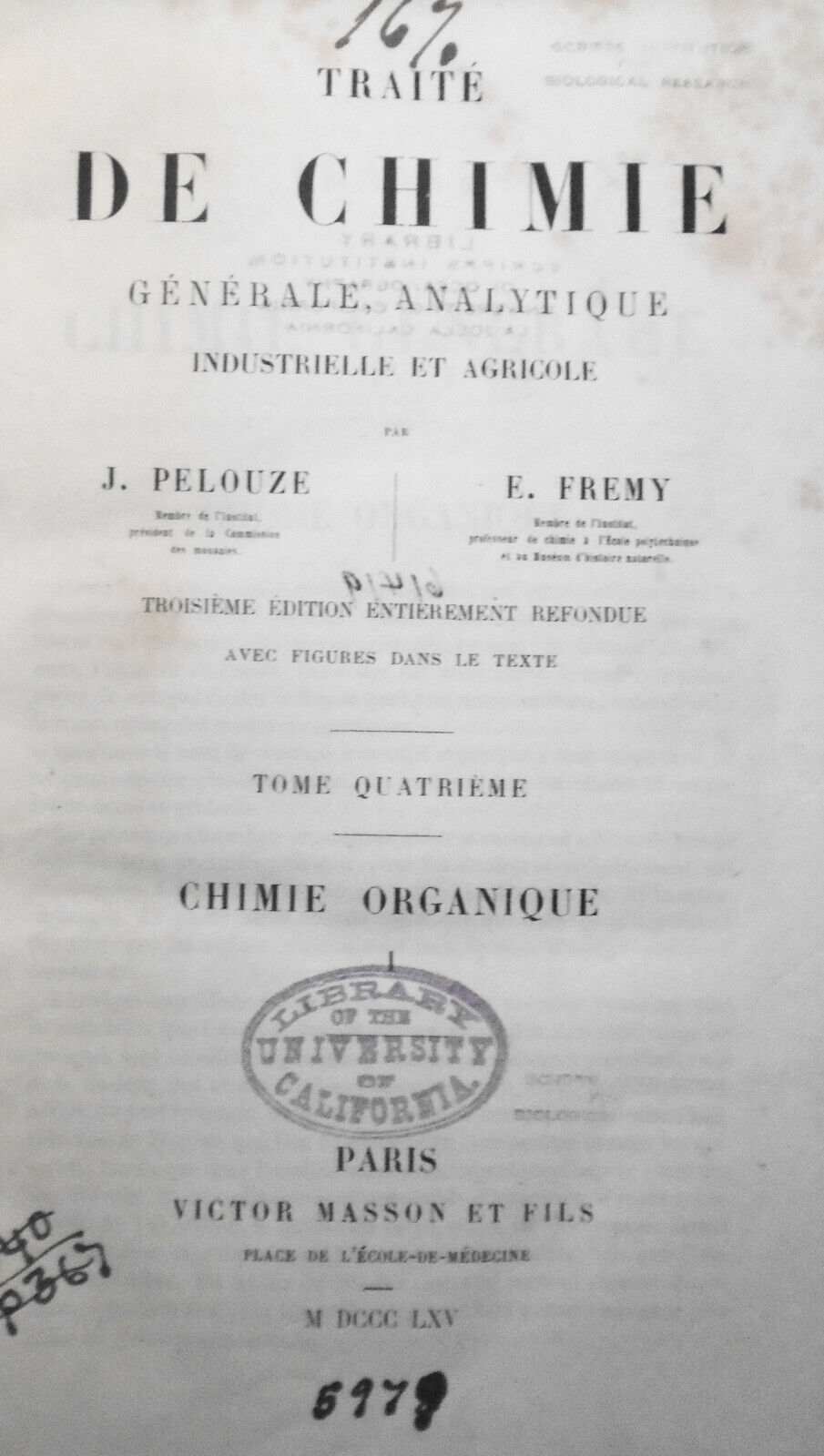 1865 Traité de chimie générale analytique industrielle et agricole. 7 Vol set