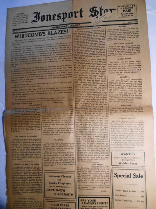 Jonesport Star, April 7, 1930. Vol. 1, No. 5  -  Whitcomb's Blazes...