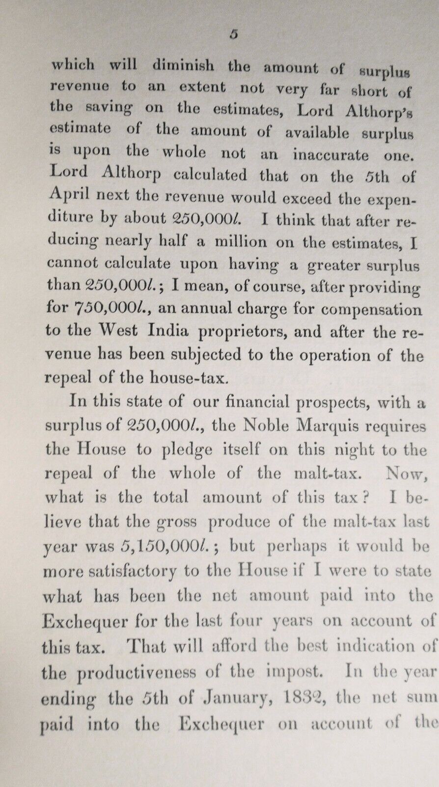 1835 Speech of Robert Peel in the House of Commons...  on repeal of the malt-tax