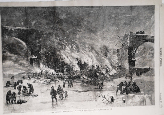 The Ashtabula Disaster. Harper's Weekly 1877. Original print.