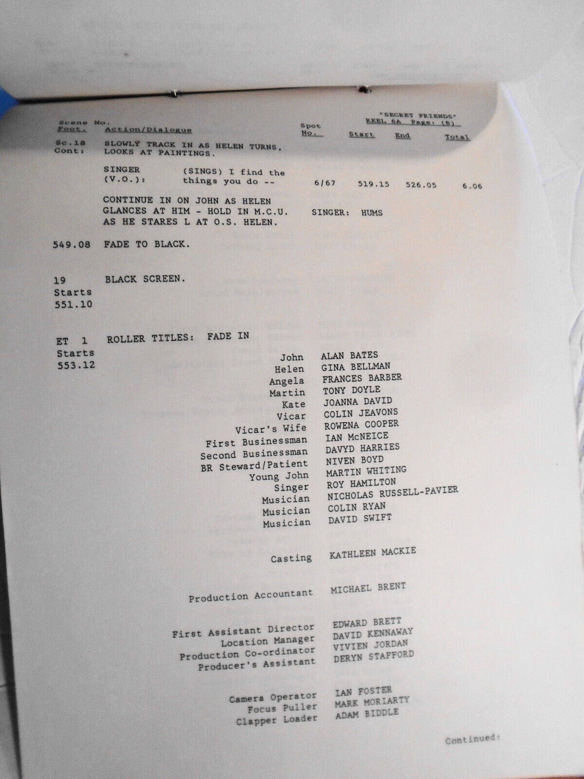 SECRET FRIENDS, by Dennis Potter -- Combined Dialogue ... Release Script. 1991.