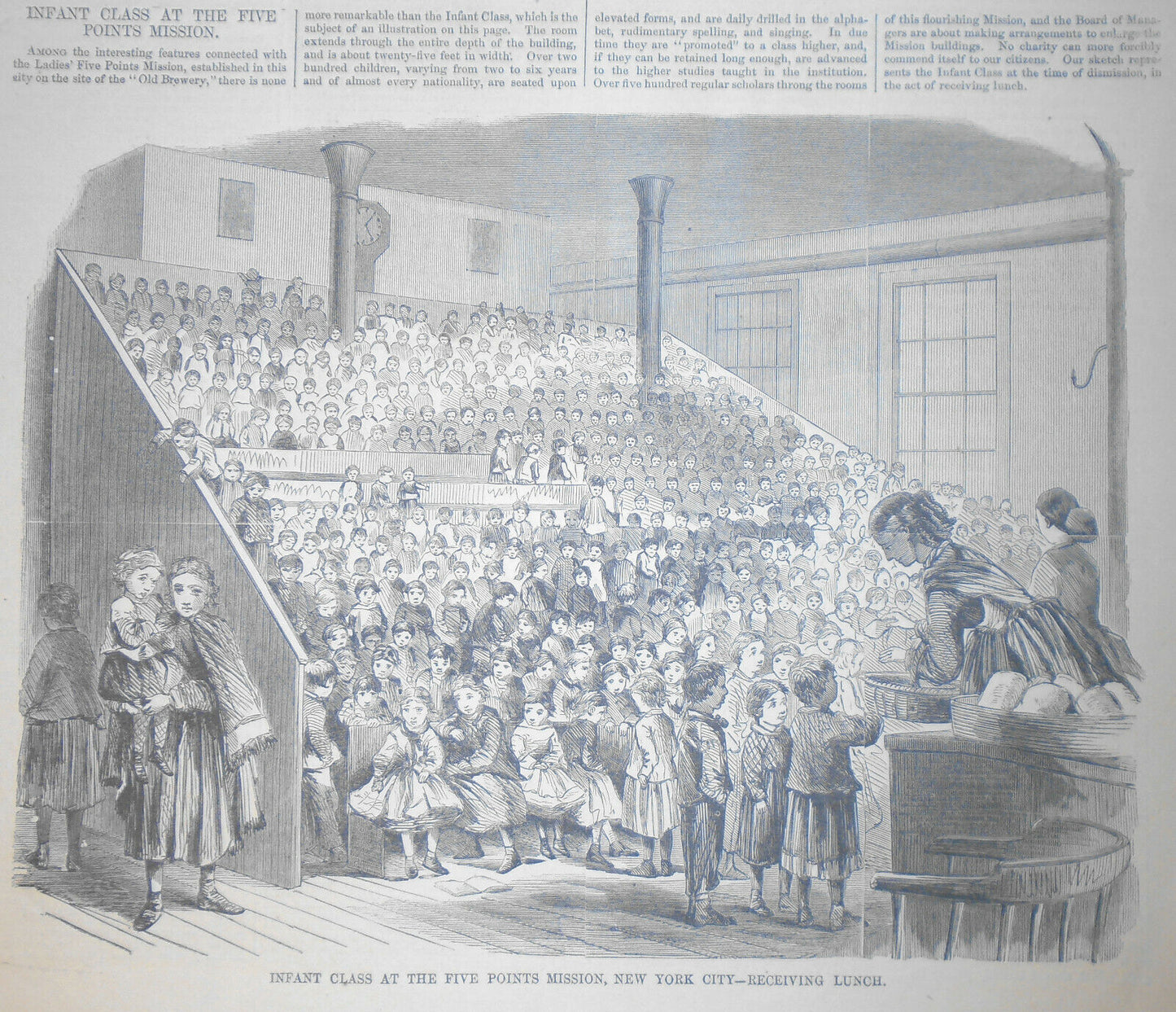 Infant Class At The Five Points Mission, NYC - Receiving Lunch - Harper's 1866