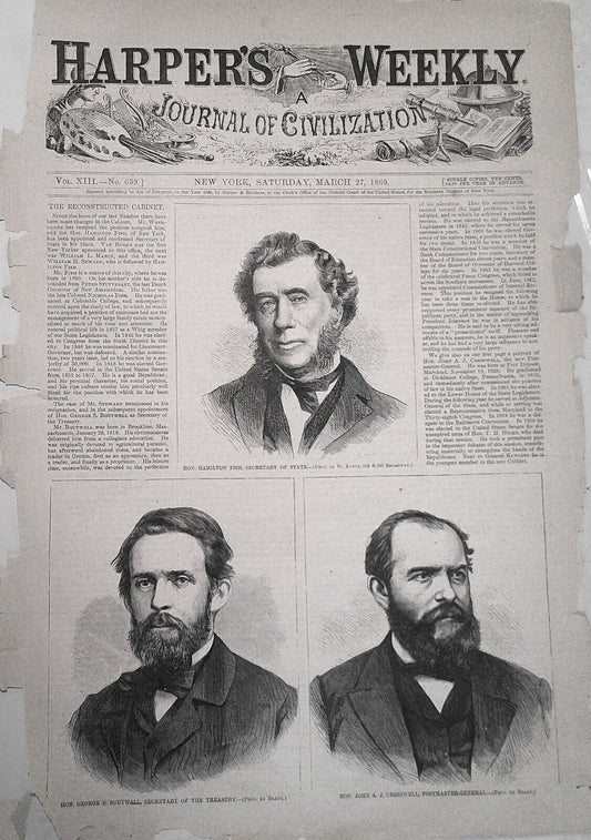 The Reconstructed Cabinet - Harper's Weekly, March 27, 1869 original print