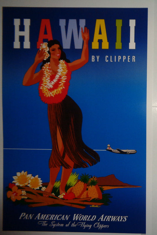 Hawaii By Clipper - Pan American World Airways  Poster  - 17 x 11 inches