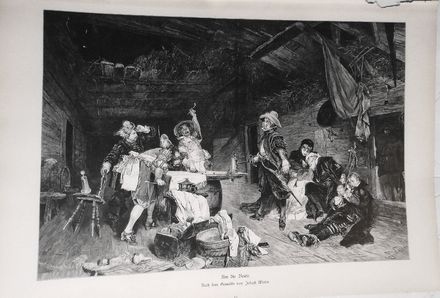 Um Die Beute, von  Josepn Weiser --  1886  -  Original antique print