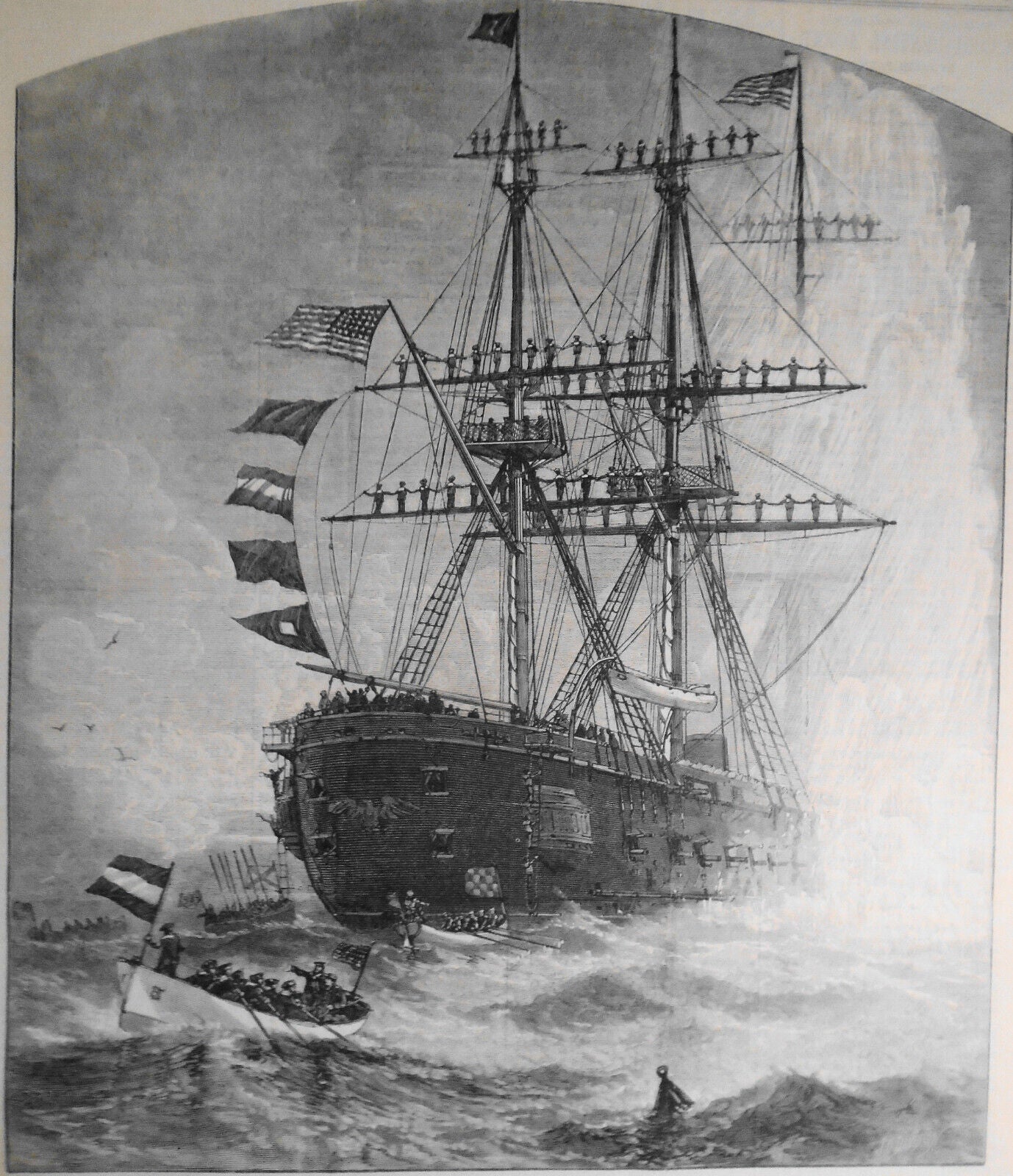 The Naval Review at Fortress Monroe - Harper's Weekly, 1880 - ORIGINAL print