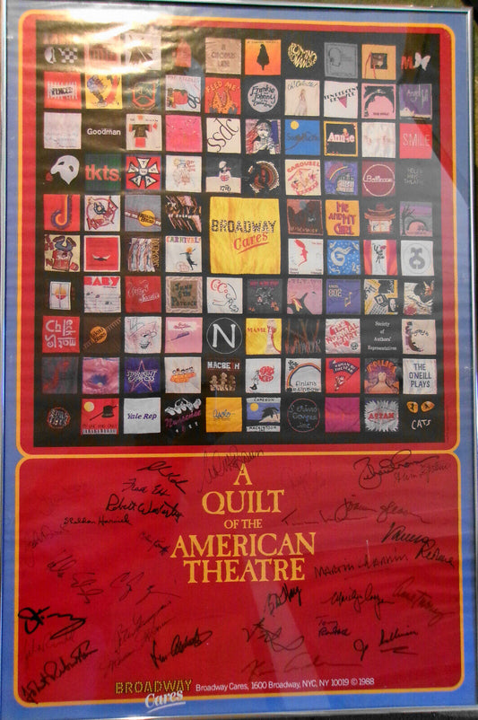 1988 A Quilt of the American Theatre, Broadway Cares Poster SIGNED by 30; framed