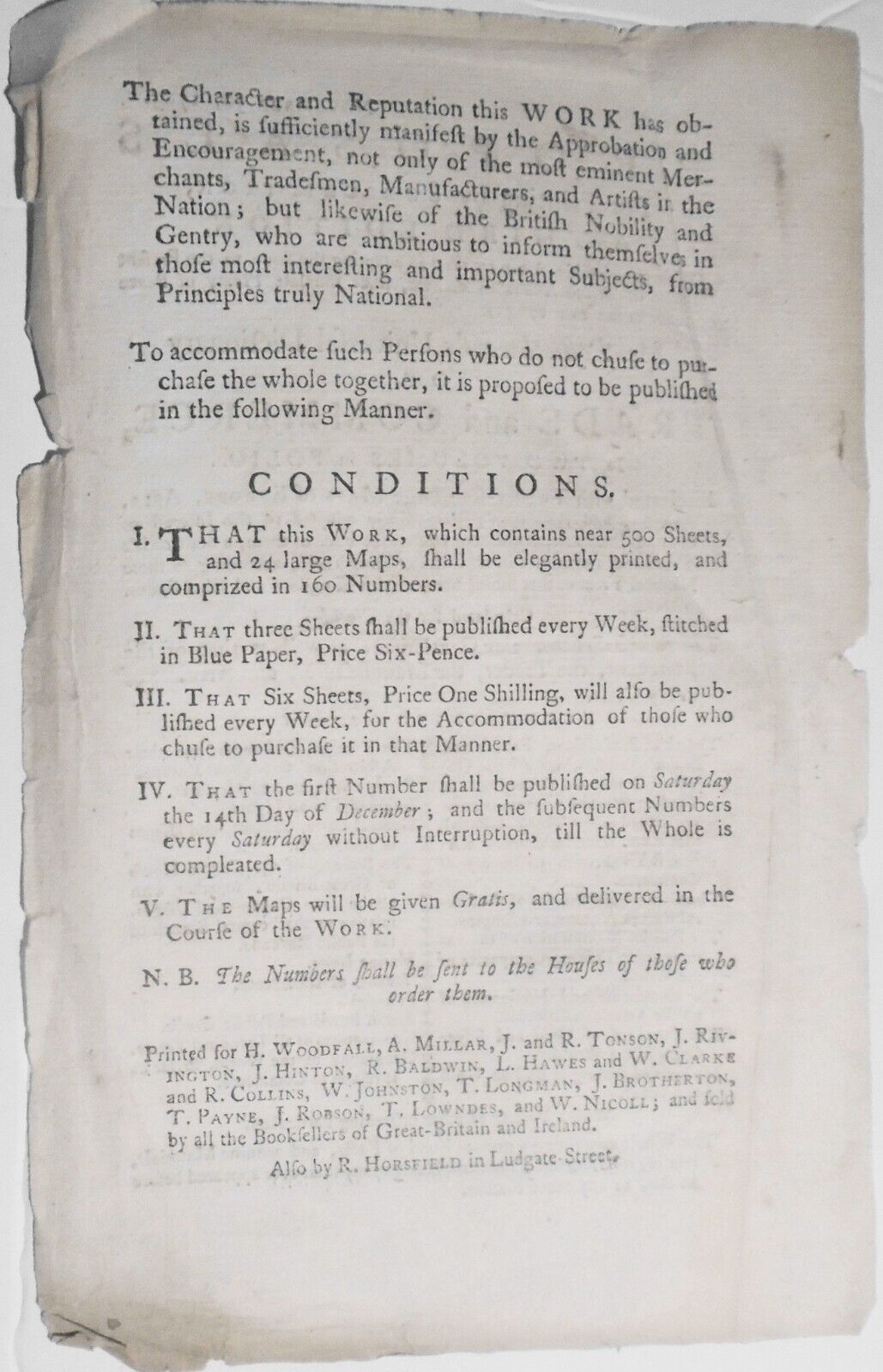 1765 Prospectus for Postlethwayt's Universal Dictionary Of Trade & Commerce