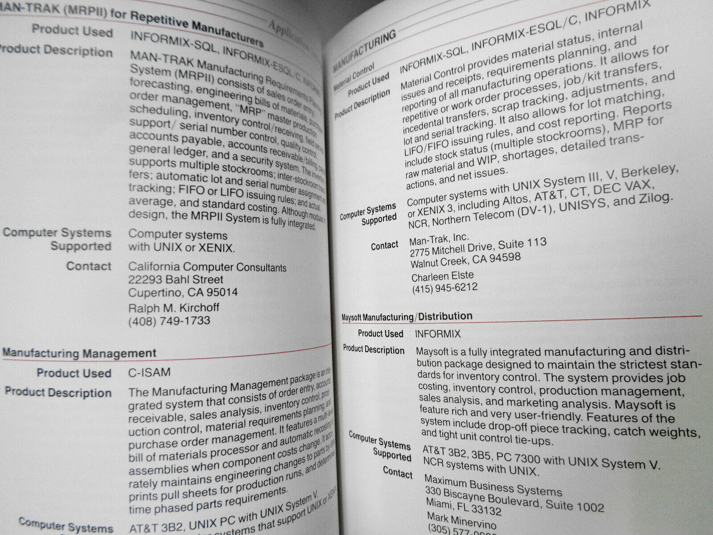 1987 Informix Software Independent Vendor Catalog