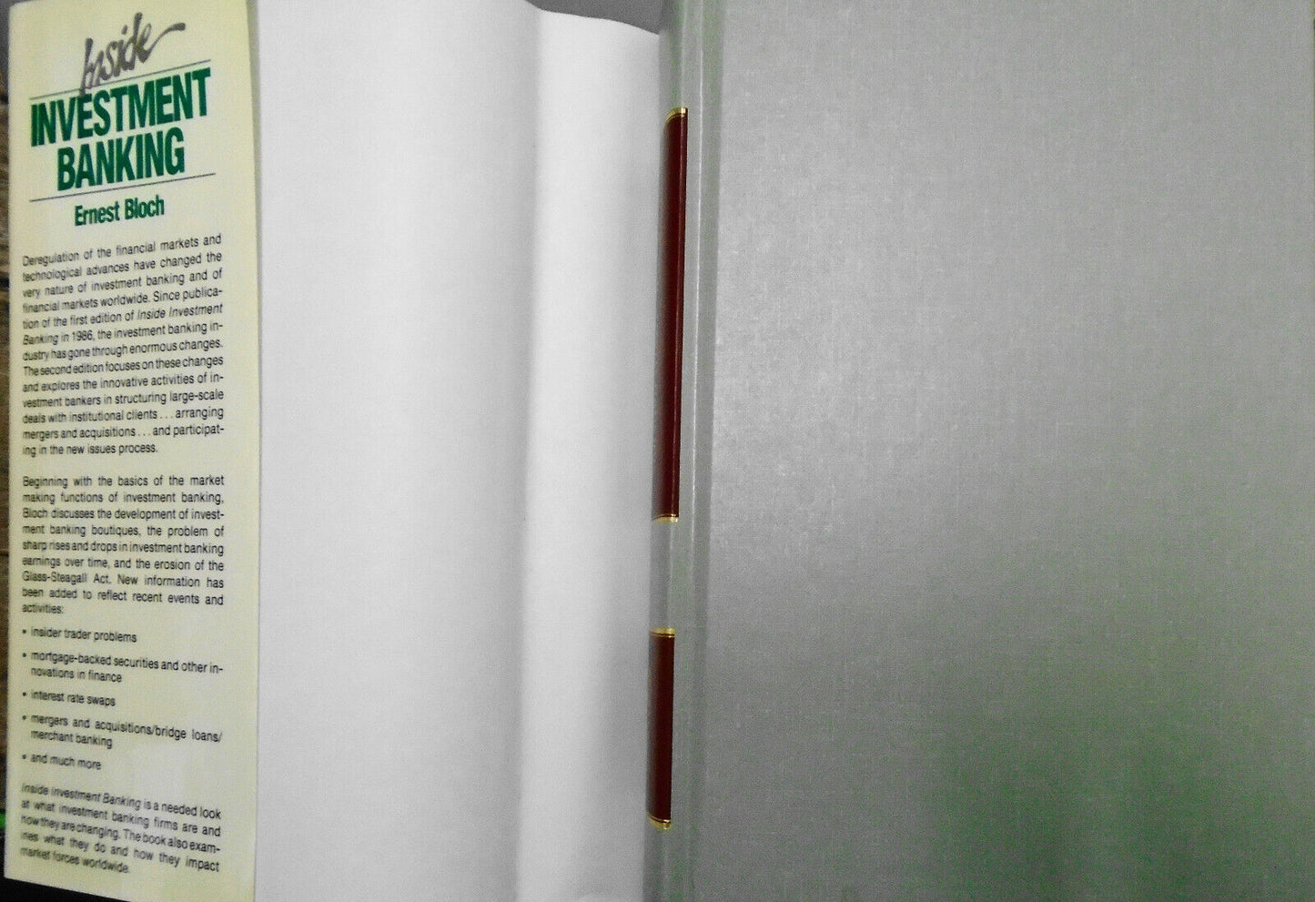 Inside Investment Banking, by Ernest Bloch. Second Edition, 1989. Hardcover Fine