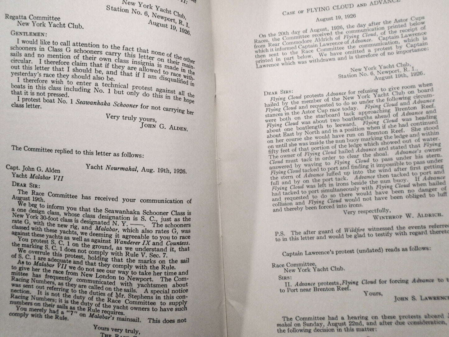 New York Yacht Club, Report of the Race Committee for the Year 1926